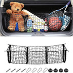 Cargo Net for Car, Expandable 3 Pocket Heavy-Duty Cargo Net Organizer, Black Mesh Storage Pocket with 4 Metal Carabiners Univ