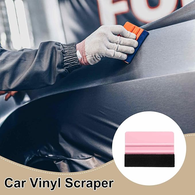 HARFINGTON 10pcs Car Vinyl Scraper 4inch Vinyl Squeegee Felt Edge Squeegee Tool for Car Window Tint Wallpaper Decal Sticker Installation Crafts Car Wrap Paste, Pink