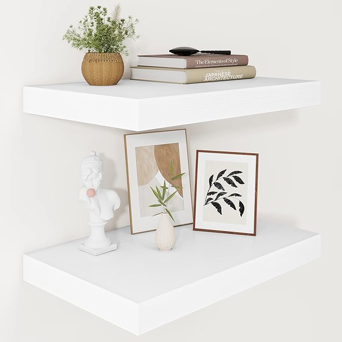 Vivelove 24/36/48/16 Inch Floating Shelves for Wall, 12 Deep Shelves for Room Wall Mounted, 2" Thick Floating Shelf for Livin