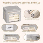 FHSQX 6 Pack Foldable Storage Bins for Clothes Clothes Storage Bins with Metal Frame Stackable Storage Box with Lid (Light Gr