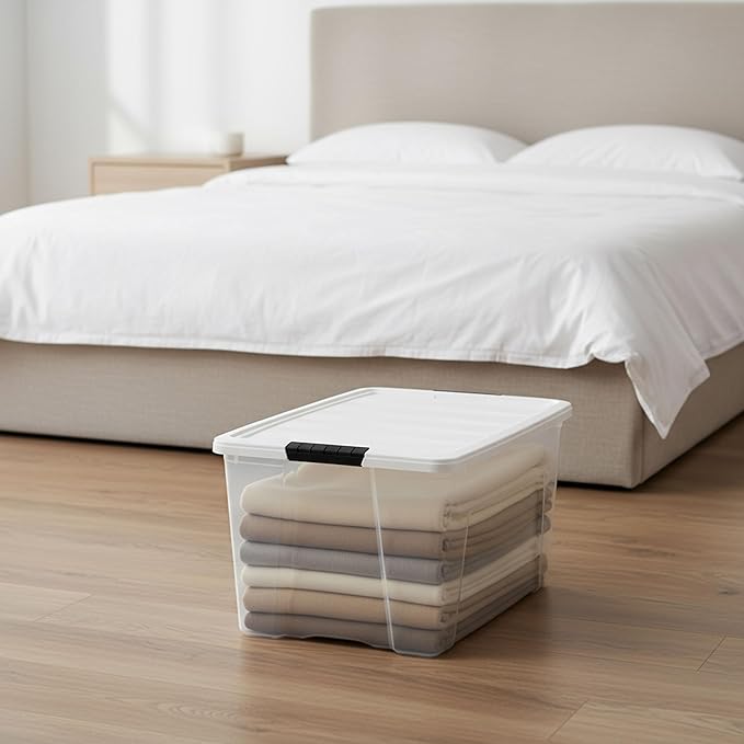 IRIS USA 72 Qt Stackable Plastic Storage Bins with Lids, 4 Pack - BPA-Free, Made in USA - See-Through Organizing Solution, La