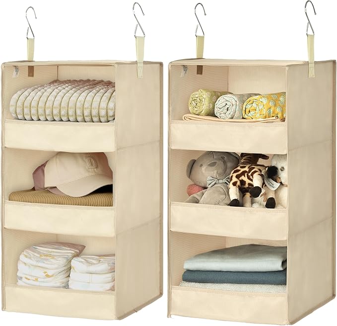 GRANNY SAYS 3 Shelf Hanging Closet Organizers and Storage, Collapsible Closet Storage Organizer with 2 Metal Hooks, Leak-Proo