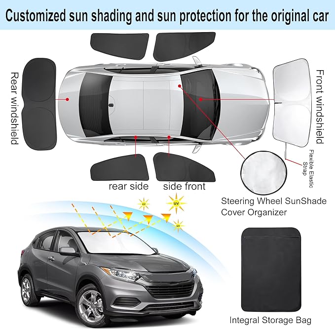 TINGLU Window Shades for Honda HR-V 2016-2022 Accessories Car Side Full Windows Rear Triangular Windshield Sun Shade Sun UV Rays & Privacy Protection for Camping 6PCS