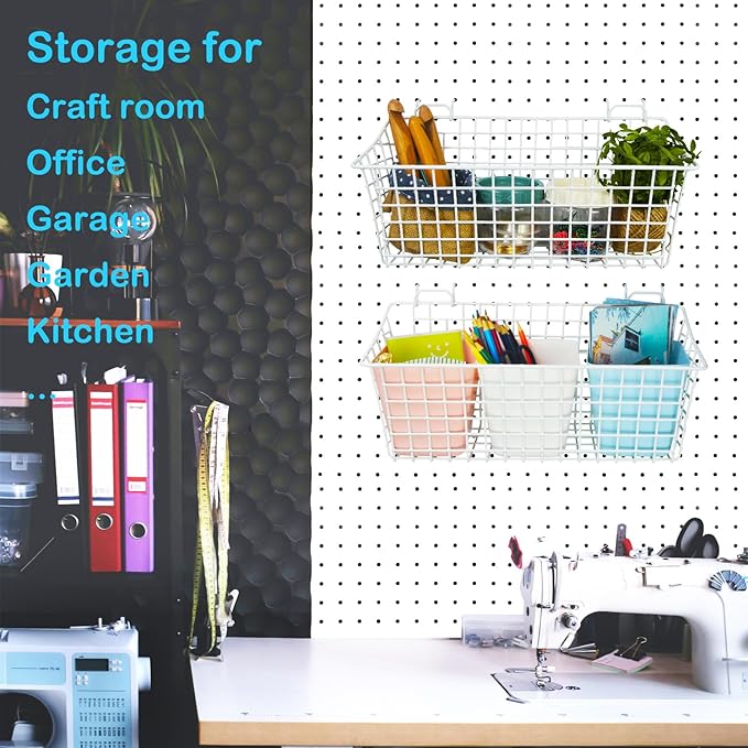 G.CORE 2 Pack Large Pegboard Baskets, Metal Shelves Hooks to 1/8" 1/4" Peg Boards, Peg Board Baskets Bins Set - Organize Tool