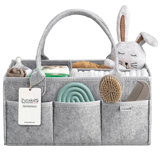 PUTSKA Baby Diaper Caddy Organizer - Nursery Storage Basket for Diaper Station, Baby Basket Shower Gift List and Registry Mus