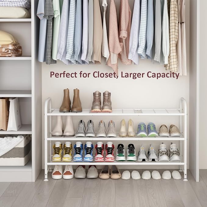LINZINAR Shoe Rack Long 3 Tier Shoe Storage Organizer Metal Wide Shoe Shelf for Closet Entryway Bedroom 24 Paris Large Capaci
