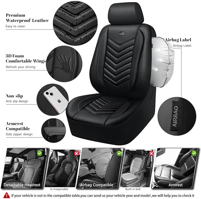 CAR PASS 3D Foam Faux Leather Car Seat Covers Front Seats,Waterproof Leather Front Seat Cover for Cars,Luxury Universal Fit f