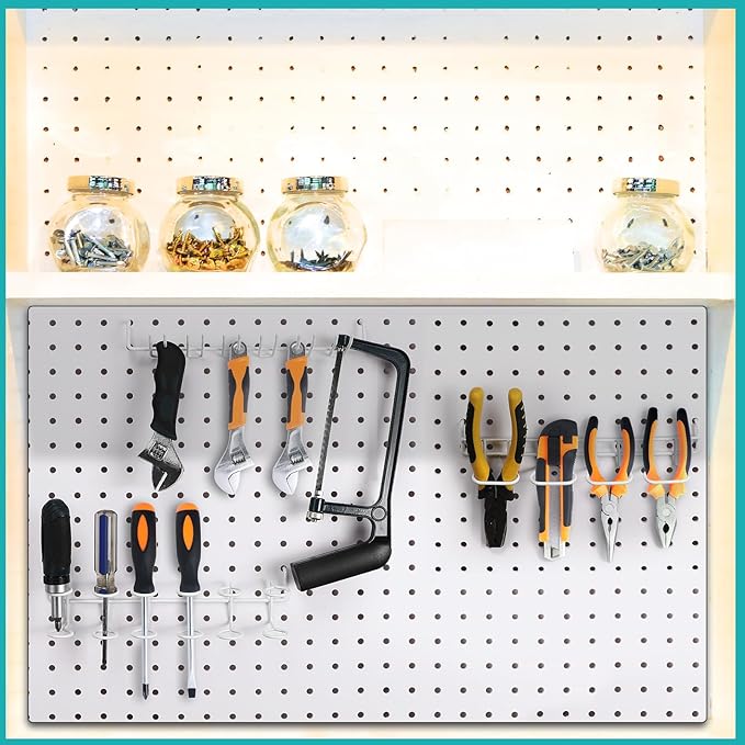 Coume 6 Pcs Pegboard Screwdriver Holders Organizer Pegboard Plier Holders Stainless Steel Peg Board Tool Utility Hooks Access