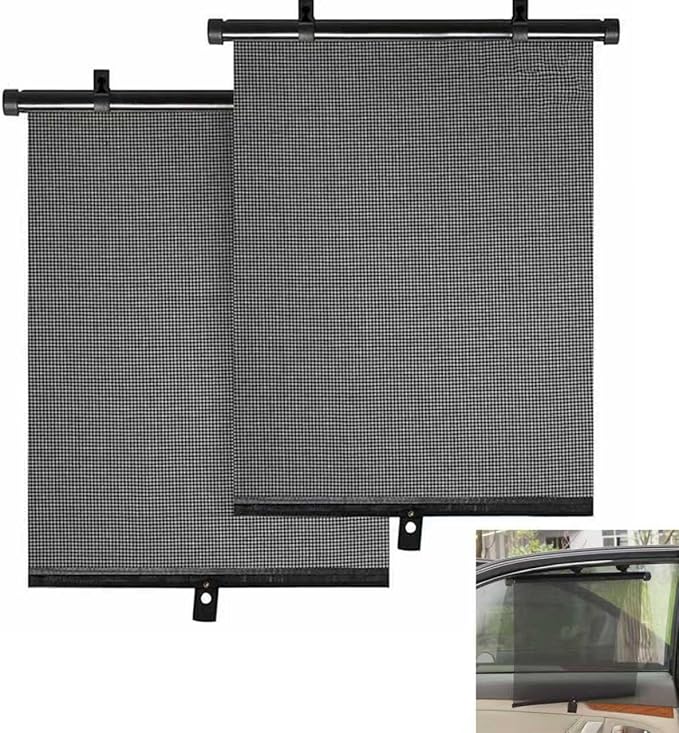 2PCS Car Window Shades for Baby, 17.71"×19.68" Retractable Car Shades for Side Window with Suction Cups,UV Rays Glare Protection Roller Sunshade Visor for Baby, Kids, Pets, Passengers