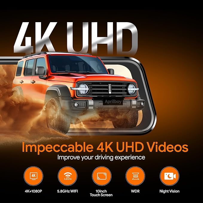 3 Channel Mirror Dash Camera for Cars, Triple Rear View Mirror with Front 4K/3K, Inside and Rear 1080P with WiFi, G-Sensor, N