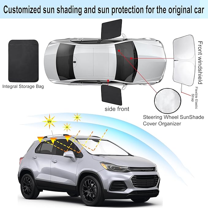3PCS Car Window Shades Front Windshield Sun Shade Foldable Window Shade Custom Fit for 2013-2023 Che-vrolet Che-vy Trax Car Shades for Front Windows Anti-UV Rays Block Heat