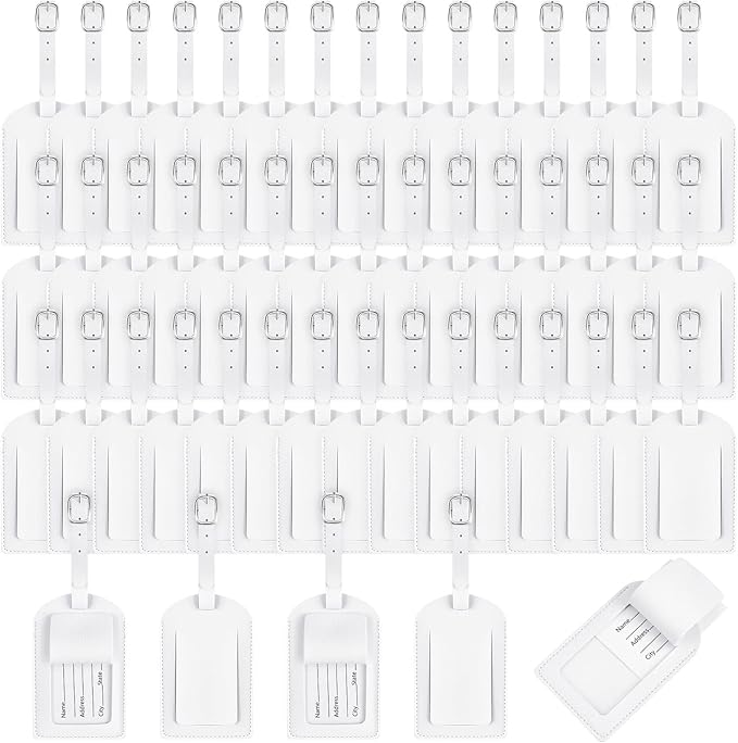 Hillban 50 Pieces Bulk Luggage Tag Travel Bag Leather Suitcase Tags with Full Privacy Cover and Name ID Card for Luggage Suit