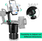 This Hill Car Cup Holder Expander Adjustable Base with Phone Mount 360° Rotation Cup Holder Cell Phone Holder for Car Compati