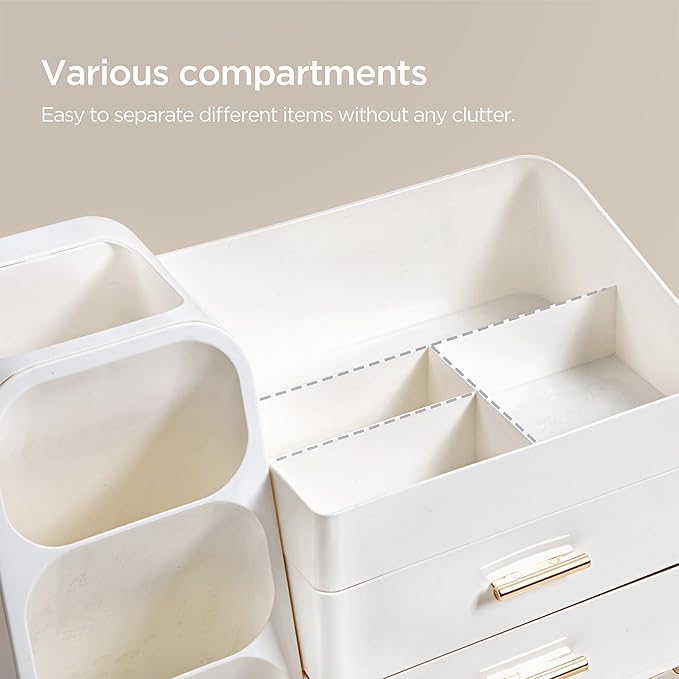 HBlife Makeup Organizer with Brush Holder for Vanity, Large Plastic Bathroom Countertop Organizer Skin Care Storage, Easy to 