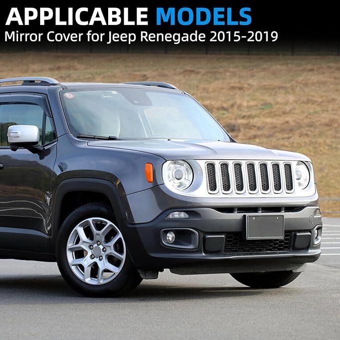 Passenger Side Mirror Cover Replacement for Jeep Renegade 2015 2016 2017 2018 2019 - Right Side Mirror Covers, Rear View Mirrors Cap Accessories With Lamp, Silver