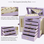 AKOZLIN Large Jewelry Box Organizer Functional with Big Mirror, Leather Jewelry Storage Case for Women Girls Ring Necklace Ea