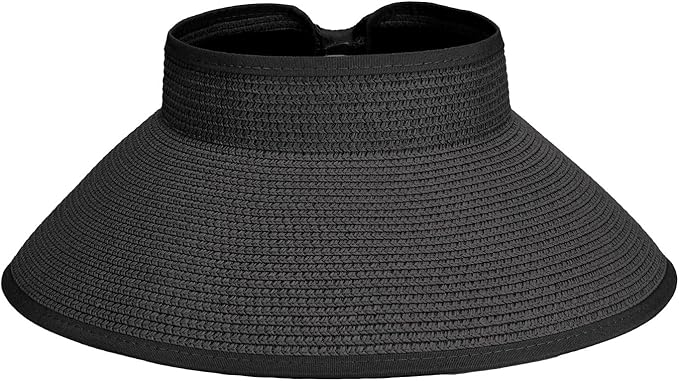 Sun Visor Hat for Women, Wide Brim Straw Summer UV Protection Hat, Foldable Roll-up Packable Beach Cap