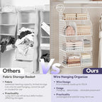 SWTYMIKI Hanging Closet Organizer Storage - 4 Tier Metal Stackable Hanging Closet Shelves with Dividers and S Hooks, Foldable