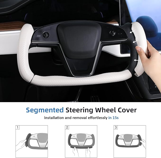 Steering Wheel Cover for Tesla Yoke Steering Wheel Cover Customzied for Tesla Model S 2021-Present/Model X 2021-Present Accessories,Anti-Slip,Comfortable Grip,Breathable,Matte White