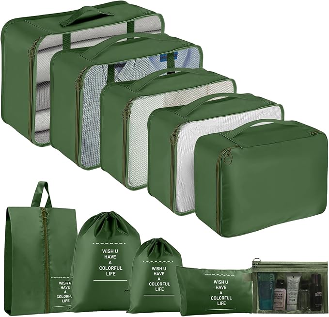 Packing Cubes for Travel-10 Set Luggage Organizer Bags for Family, Mesh Breathable Packing Cubes for Suitcases Durable Travel
