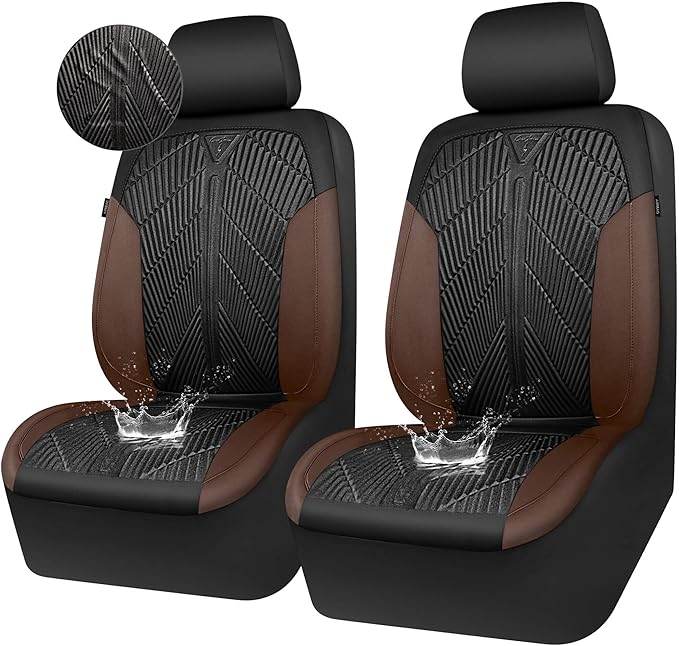 CAR PASS Waterproof Black Brown Car Seat Covers Front Seat Covers Neoprene Wetsuit,All-Weather Non-Slip Durable,Universal Fit