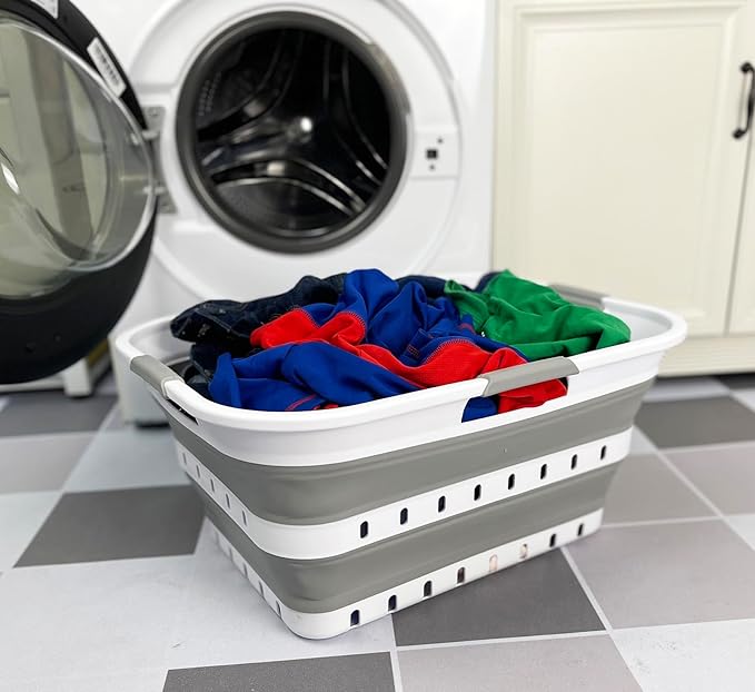 SAMMART 42L (11 gallon) Collapsible Plastic Laundry Basket - Foldable Pop Up Storage Container/Organizer - Space Saving Hampe