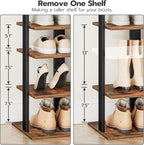 HOOBRO 8 Tiers Vertical Shoe Rack, Wooden Shoe Storage Organizer with Hooks, Narrow Shoe Tower for 16 Pairs, Space Saving, fo