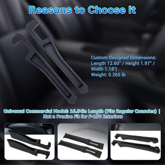 Half-Sized Seat Gap Filler Compatible with Ford F150 F250 F350 F450 | Zero Interference Side Storage Space | Anti-Drop Organizer | Free Window Breaker | Full Console w/Bucket Seats ONLY