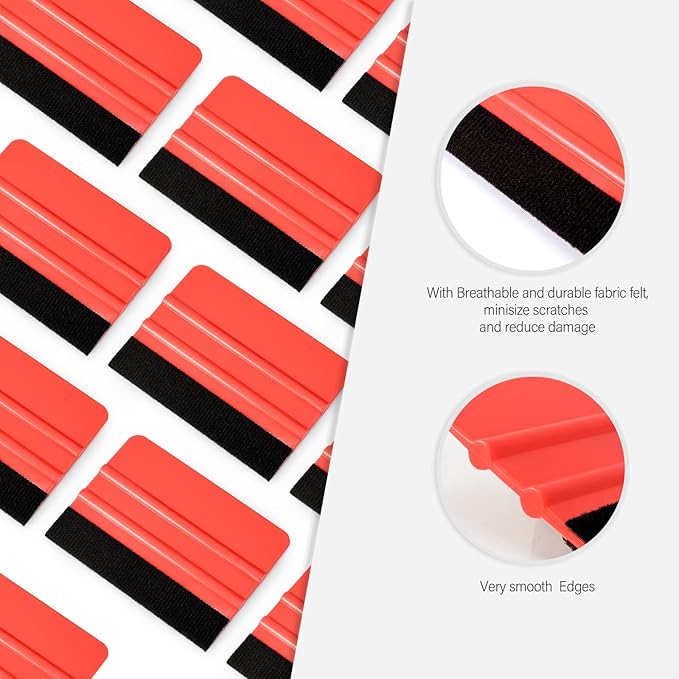 Gomake 20 Pack Vinyl Squeegee with 20PCS Felt Fabric for Tint Film Decal Application Tool Vinyl Wrap Installation Wallpaper Smooth Tool (Black and Red, 20)