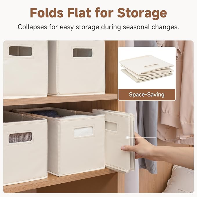 StorageWorks Fabric Storage Baskets for Shelves, Closet Organizers and Storage Bins, Collapsible Storage Bins with Cutout Han
