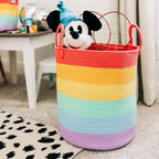 OrganiHaus Large Rainbow Woven Laundry Basket w/Handles 52L, Decorative Toy Storage Bin for Nursery, Colorful Blanket Basket 