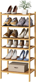 kiplant 6-Tier Small Bamboo Shoe Rack for Entryway, Stackable | Foldable | Natural, Shoe Organizer for Hallway Closet, Free S