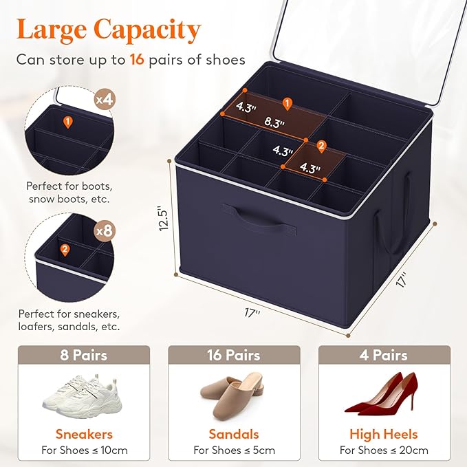 Lifewit 6 Pack Shoe Storage Organizer for Closet, Large Shoe Box Storage Containers with Clear Cover, Foldable Storage Bins F