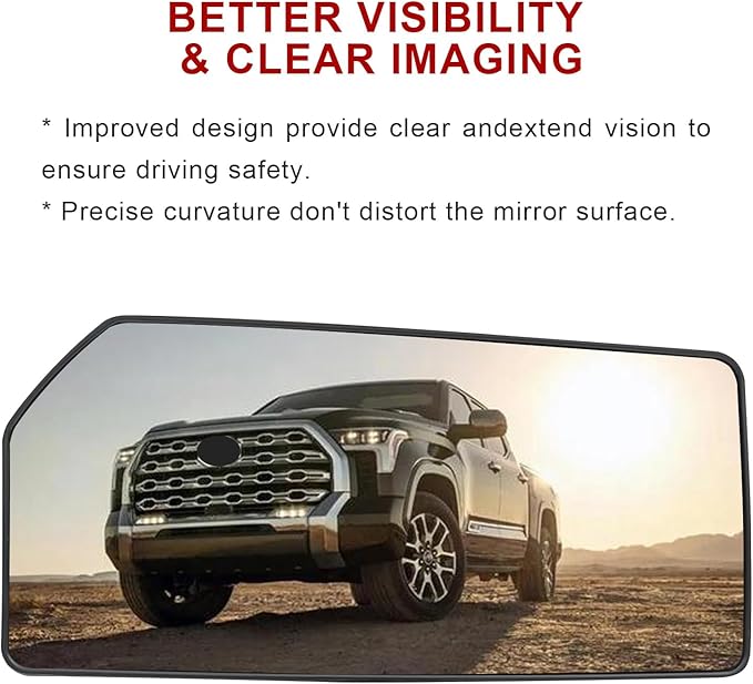 Driver Side Mirror Replacement for Toyota Tundra 2022 2023, Left Lower Exterior Side Rearview Mirrors Glass, with Backing Plate, Power Heated