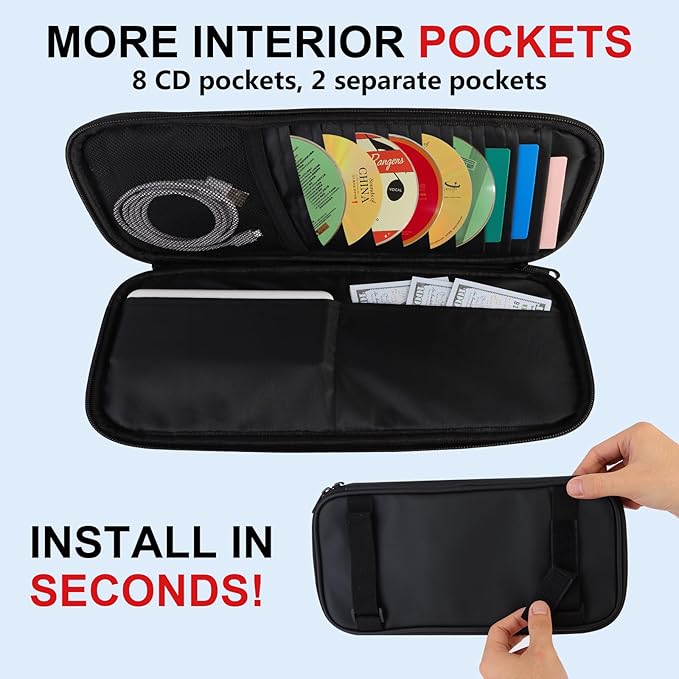 Car Sun Visor Organizer with Extendable Sunshade,Upgraded Version Multi-Pocket Visor Organizer Storage for Car/SUV/Truck with 13CD Holders,Sunglass Clip, Card Holder,Visor Accessories
