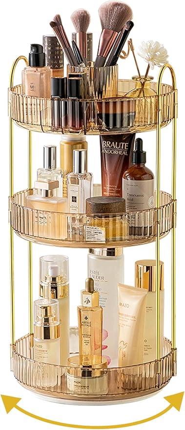 Asayuee 360 Rotating Makeup Organizer,3 Tier Large Capacity Make Up Organizers and Storage,Skincare Perfume Vanity Organizers