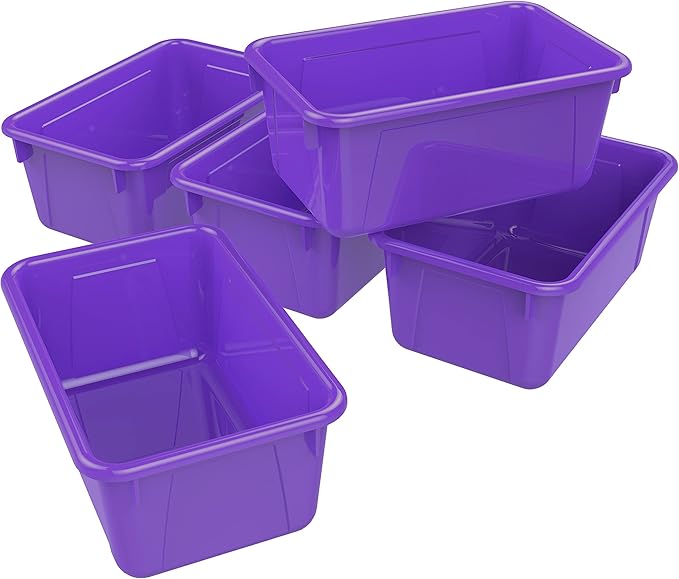 Storex Small Cubby Bins – Plastic Storage Containers for Classroom, 12.2 x 7.8 x 5.1 inches, Purple, 5-Pack (62419U05C)