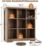 Aheaplus Wooden 9-Cube Storage Organizer with Charging Ports, Modern Cube Bookcase with Base, 4-Tier Floor Standing Open Cubb