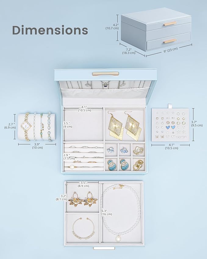 Lolalet 2-Layer Jewelry Box Organizer for Women Girls, Jewelry Storage Case Holder with Drawers for Necklaces Ring Earrings B