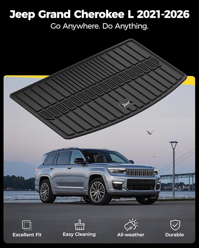 3W Cargo Liner Compatible for Jeep Grand Cherokee L 2021-2025 2026 All Weather Custom Fit TPE Cargo Tray Heavy Duty Trunk Mats, Black