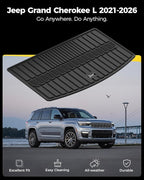 3W Cargo Liner Compatible for Jeep Grand Cherokee L 2021-2025 2026 All Weather Custom Fit TPE Cargo Tray Heavy Duty Trunk Mats, Black