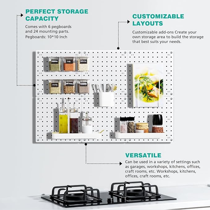 6Pcs Peg board, Pegboard Wall Organizer Panels, Wall Mount Display Small Pegboard Kits, Pegboard, Peg Boards for Wall Craft R