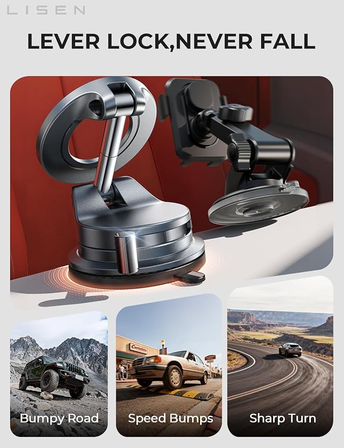 LISEN for Magsafe Car Mount, Phone Holders for Your Car, Magnetic Car Accessories for Women Men Truck Jeep BMW Ford, Gifts for Mother Day, for iPhone 17 Pro Max 16 15 14 13 12, Samsung S26, Black