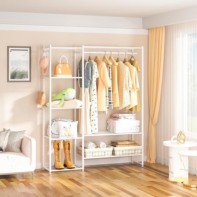 Neprock Clothing Racks for Hanging Clothes with Shelves, Portable Closet System Organizer Garment Rack for Clothes Storage, M