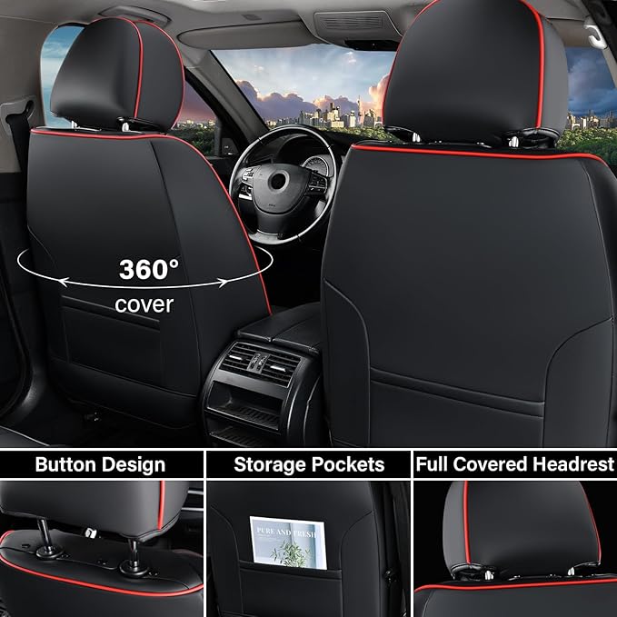 Coverado Front Car Seat Covers, 2Pcs Leather Seat Covers for Cars, Car Seat Protector Front Seats Only Auto Car Accessories F