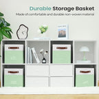 FinishingBo 6-Pack Storage Cubes with Handles & Label Holders Basket, Closet Cube Home Organizer Bins(White/Green, 10.5*10.5*