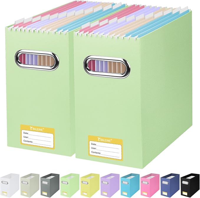 BALEINE File Organizer Box, Cardboard File Folder Organizer with Handle for Letter Size, Portable Collapsible Hanging Filing 