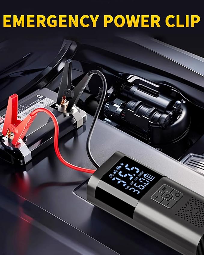 Jump Starter with Air Compressor, Jump Box Car Battery, Portable Jump Starter with LCD Display, Smart Jumper Cables, LED Light