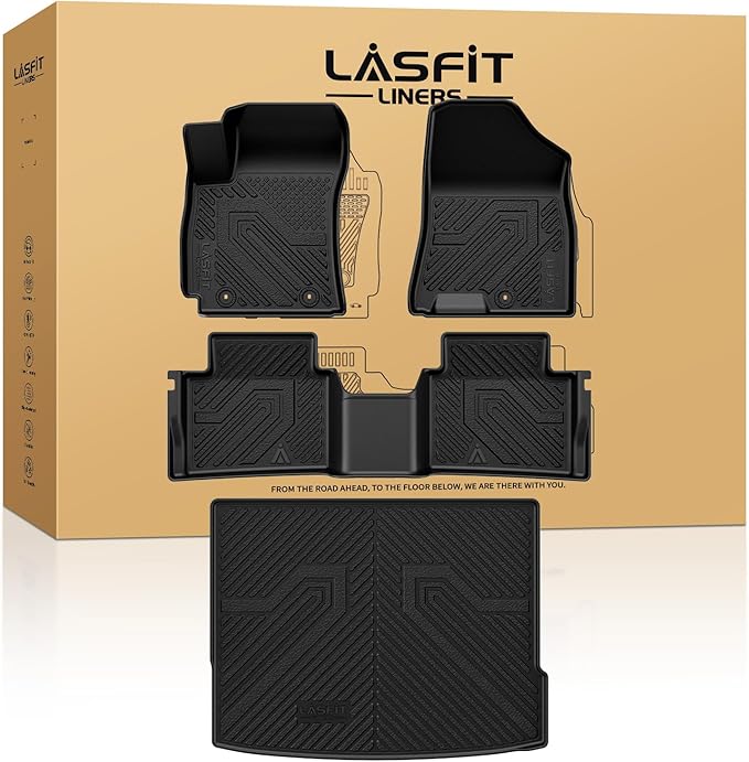 LASFIT Floor Mats & Cargo Mat Fits for Hyundai Kona 2026 2025 2024 N Line/SE/SEL/Limited (Not for EV), All Weather TPE Custom Fit Kona Car Mats & Trunk Liner,Full Set Car Accessories, Black