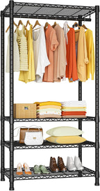 Ulif H2 Heavy Duty Clothes Rack, Freestanding 4 Tiers Garment Rack for Hanging Clothes with Shelves and Hangers, Closet Organ